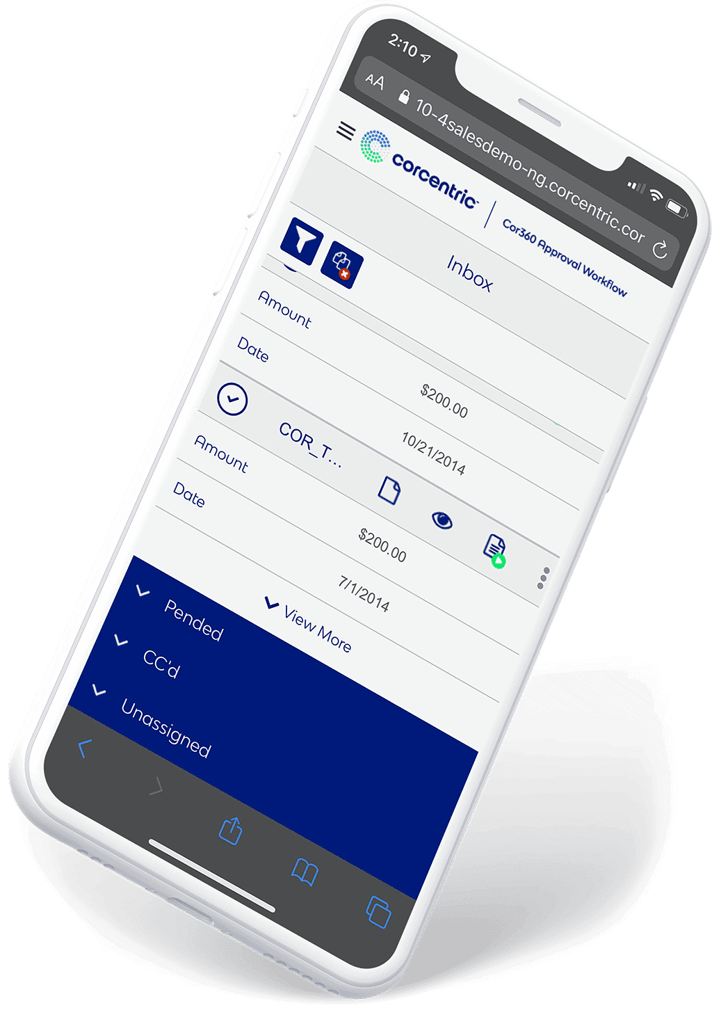 cor360 approval workflow inbox