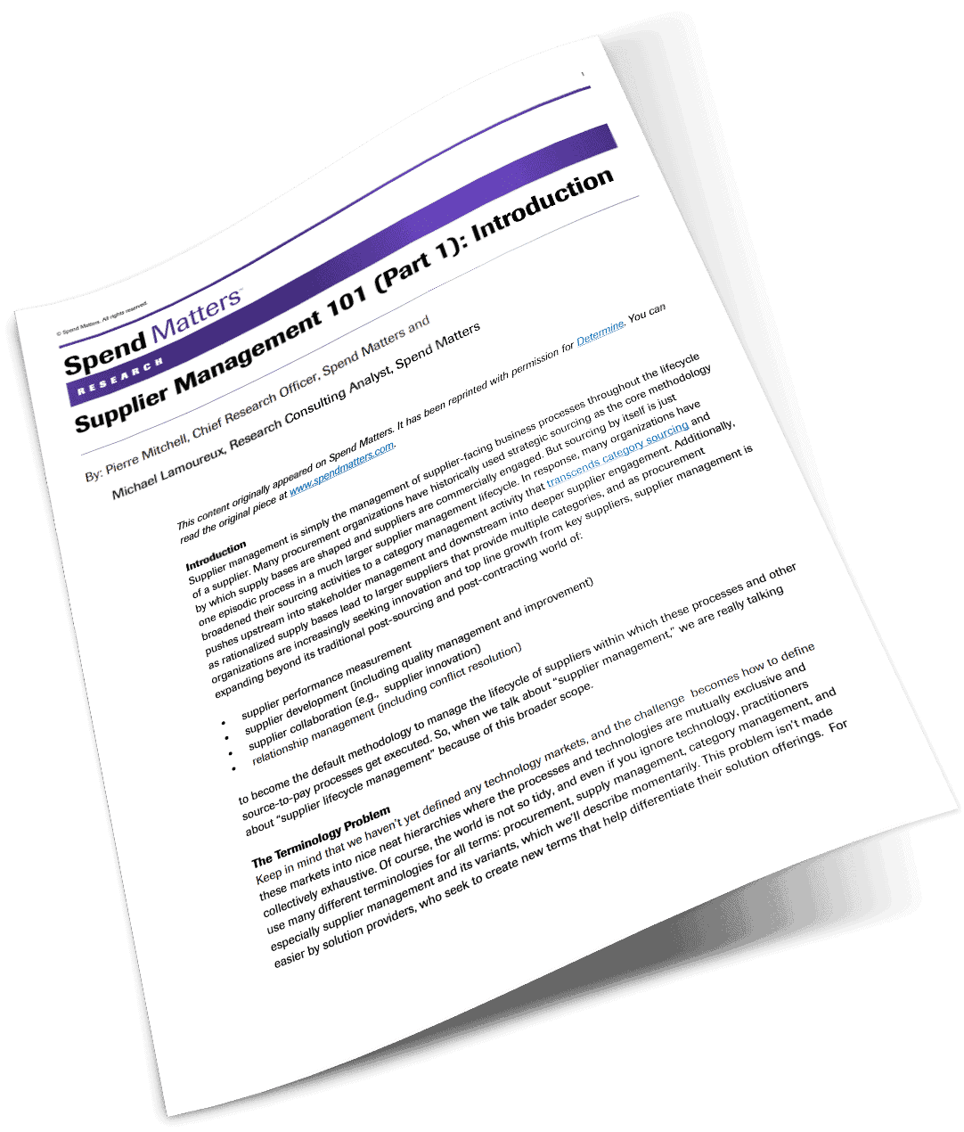 Spend Matters Report - Supplier Management 101 (Part 1)