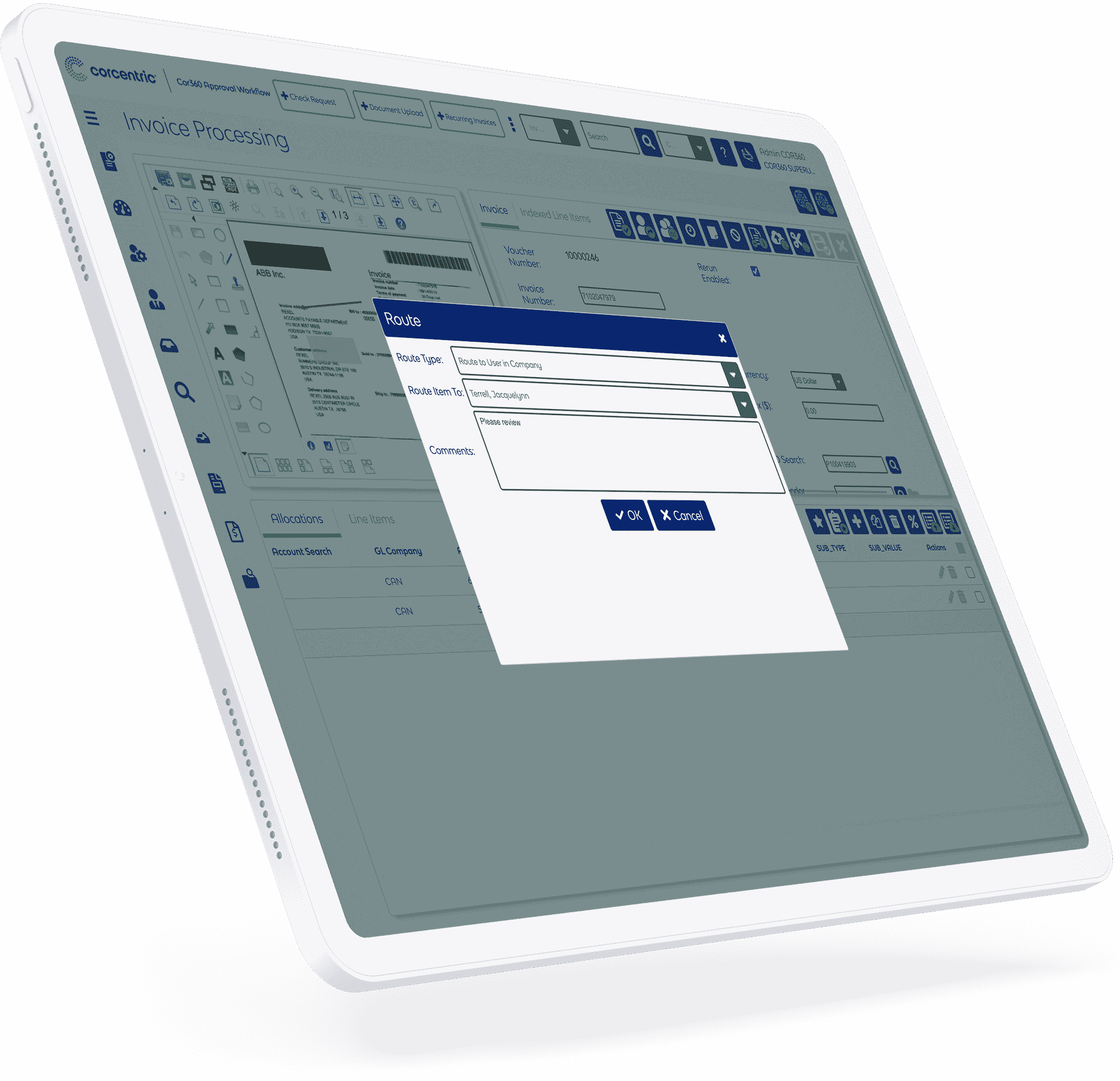 cor360-approval-workflow-routing-tablet-screenshot-left